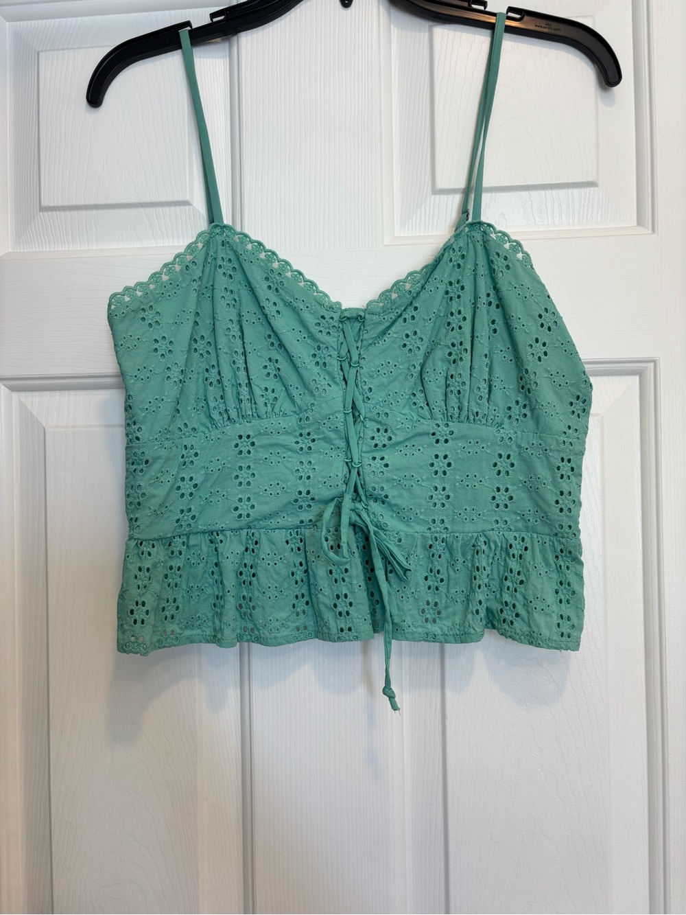 wild fable Mint Green Eyelet Lace-Up Crop Top